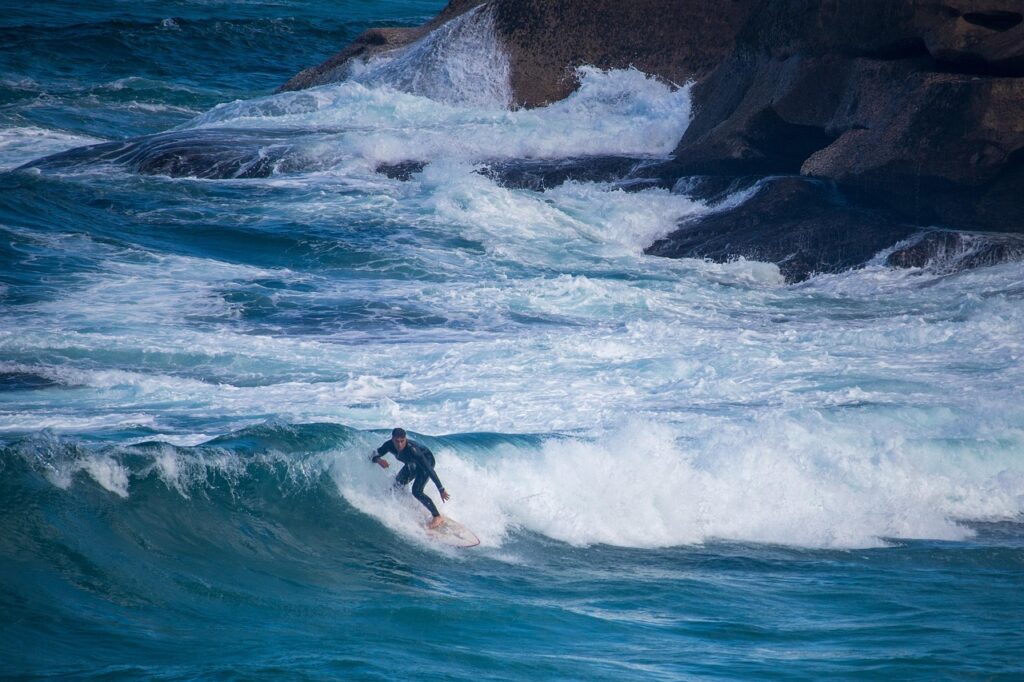 surfing, waves, nature, sport, surfer, man, action, watersports, riding, wave riding, ocean, surf, seascape, motion, cliffs, crashing